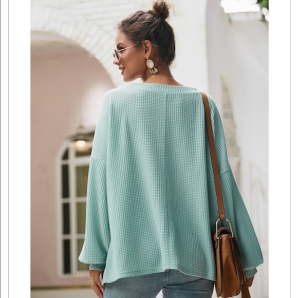 Aqua blue drop shoulder- Top - Picture 3 of 7